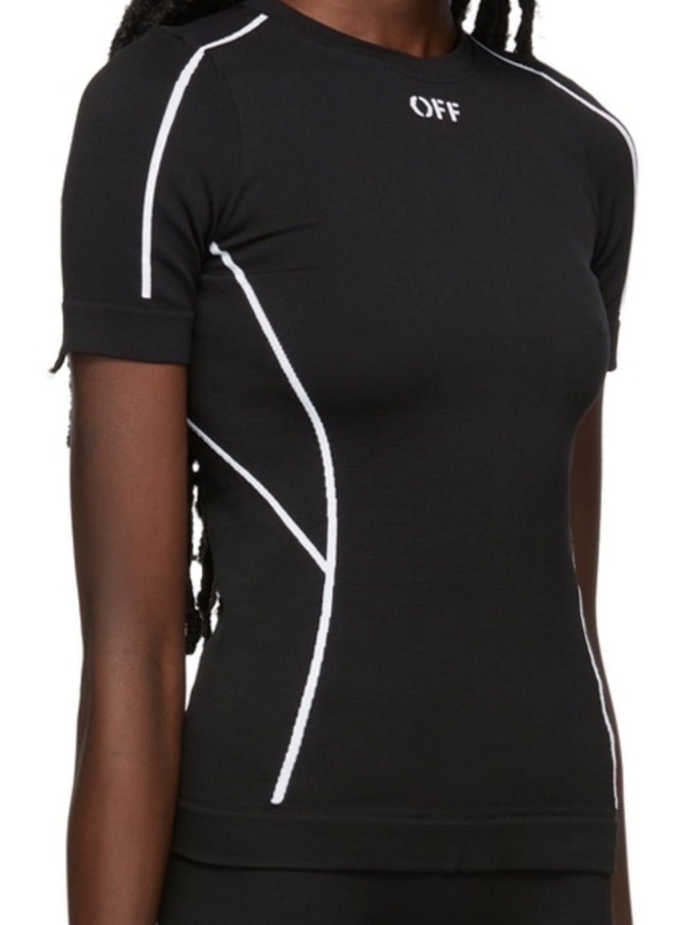 Off-White Black Bike Shorts with White Contrast Seams